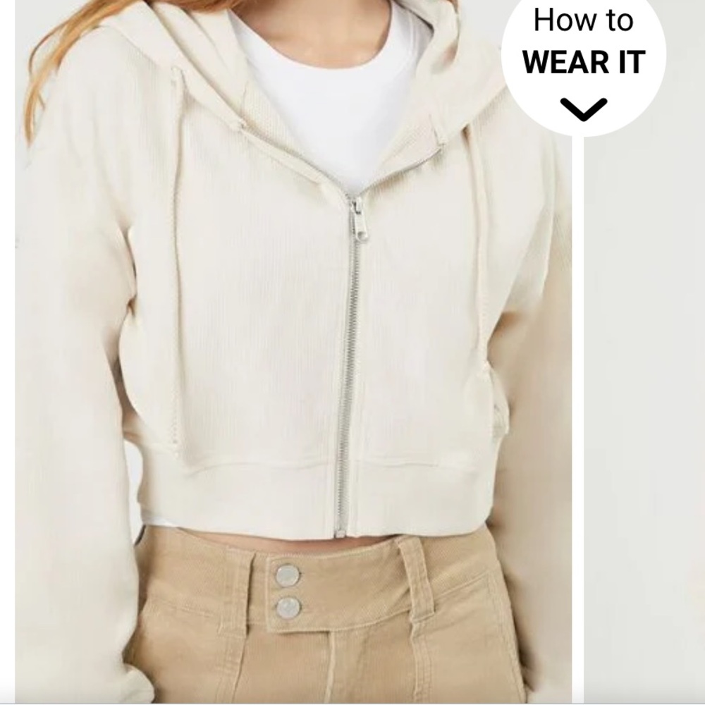 FOREVER 21 RIBBED CROP TOP HOODIE